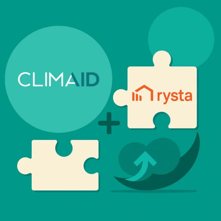 Illustration med CLIMAID- og Rysta-logoet som to puslespilsbrikker